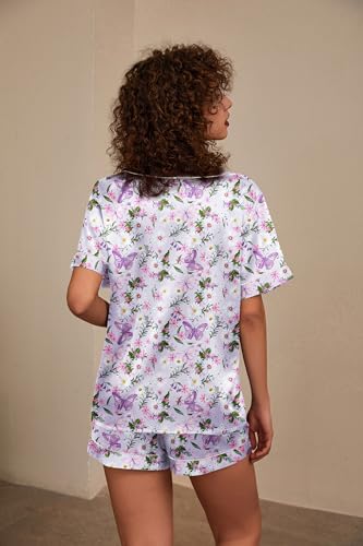 Image of Ekouaer Silk Pajama for Women Short Sleeve Satin Pj Set Two Piece Soft Sleepwear Loungewear S-XXL