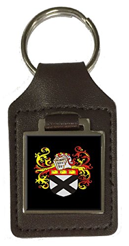 Porte-clés en cuir marron Johnstone blason de famille gravé argenté