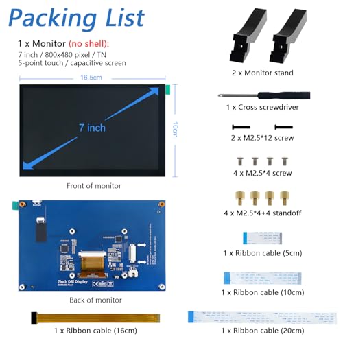 Image of FREENOVE 7 Inch Touchscreen Monitor for Raspberry Pi 5 4 B 3 B+ A+, 800x480 Pixel TN Display, 5-Point Touch Capacitive Screen, Driver-Free MIPI DSI Port