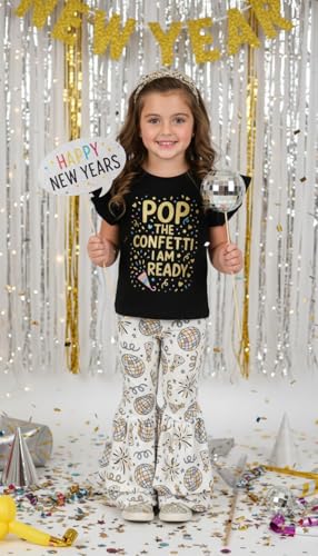 Image of Unique Baby 2 Piece Girls Double Bell Bottom Leggings Outfit with Short Sleeved Shirt Kid and Toddler Clothes Set