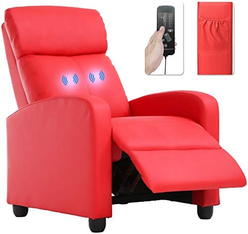 Recliner Chair for Living Room Massage Recliner Sofa Reading Chair Winback Single Sofa Home Theater Seating Modern Reclining Chair Easy Lounge with PU Leather Padded Seat Backrest (Red)