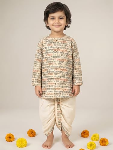 Image of POLKA TOTS Cotton Full Sleeve Printed Kurta Dhoti For Infant & Toddlers | Ethnic Wear For Festival & Wedding & Functions
