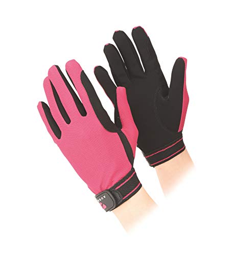 Shires Aubrion Mesh Riding Work Horse Riding Non-Slip Gloves (Raspberry, Medium)