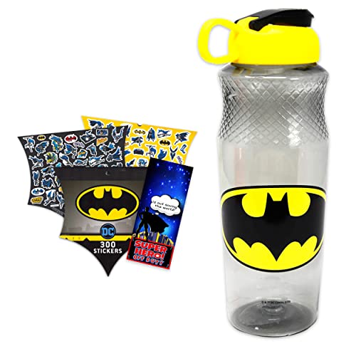 Dc Shop Comics Batman 30Oz Water Bottle For Kids, Adults Bundle ~ Refillable Superhero School Supplies, Sports, Office With 300 Stickers And Door Hanger, (Batman Reusable Bottle) #TOP2