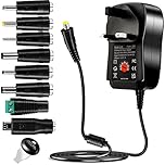 Universal AC to DC Power Adapter - Multi Output Voltages 3V 4.5V 5V 6V 7.5V 9V 12V Switching Power Supply with 8 Selectable Adapter Plugs for Routers Speakers Household Electronic