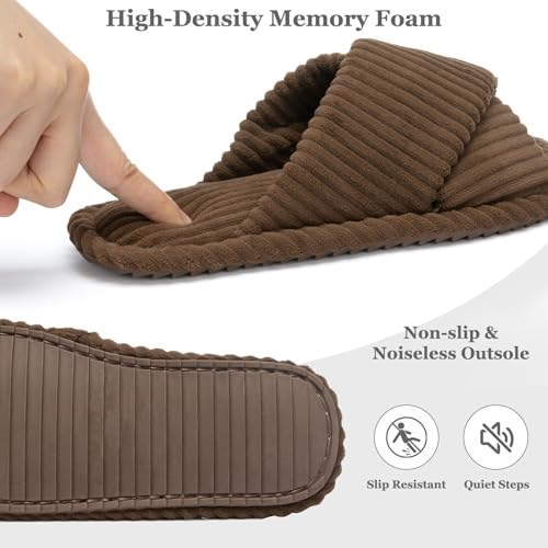 Image of GOEWY Slippers for Women Memory Foam House Bedroom Corduroy Crossbands Open Toe Slides Sandals Shoes Comfy Trendy Gift for womens Anti-Skid sole