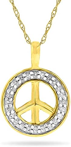 Jewelry Bliss 10k Yellow Gold Chain & Peace Sign Pendant w Genuine Diamond - April Birthstone Necklace For Women - Ideal for Birthday, Anniversary, Valentine's day, Mother's day - 18 Inch Chain