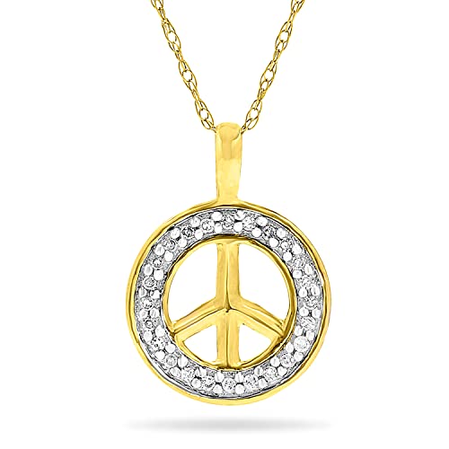 Jewelry Bliss 10K Yellow Gold Chain & Peace Sign Pendant W Genuine Diamond - April Birthstone Necklace For Women - Ideal For Birthday, Anniversary, Valentine's Day, Mother's Day - 18 Inch Chain #TOP3