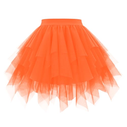 OBBUE Damen Karneval Tüll Rock 1950er Rockabilly Petticoat Tütü Rock Ballett Tütüs für Christmas Party Abschlussfeier Orange L