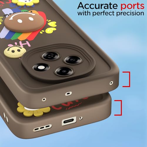 Image of Pikkme Back Cover for Oppo F31 Pro 5G | Soft Silicone| Cute Rainbow Smile & 3D Cartoon Flower Design | Shockproof Raised Camera Protection Bumper Case (Brown)