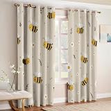 Hellbeige Vorhänge Blickdicht Verdunkelung Cartoon Biene Gänseblümchen mit Ösen, Thermovorhänge Wärmeschutz Schallschutz Gardinen für Wohnzimmer Schlafzimmer Kinderzimmer, 2er Set H160 x B70 cm