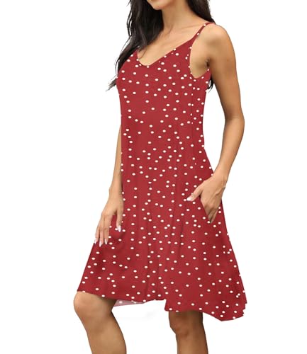Image of Women's Summer Spaghetti Strap Casual Swing Tank Beach Cover Up Dress with Pockets