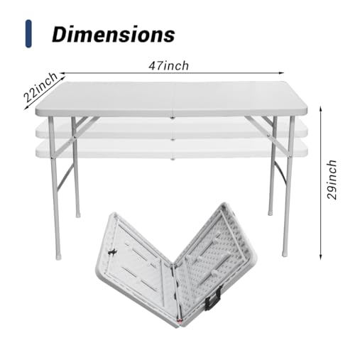 Mesa Plegable de Plástico XSMDAUTO de 4FT, Mesa Rectangular Portátil Blanca para Camping, Picnic y Fiesta miniatura 2