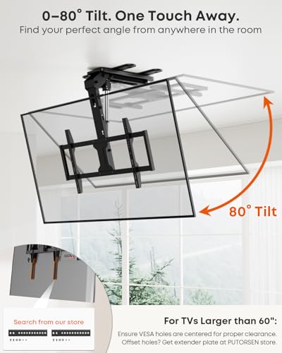 Image of Motorized Ceiling TV-Mount Flip Down - 43 to 86 Inch Electric TV-Mount Motorized Drop Down with Remote, Max Load 99 lbs, Max VESA 800x400 mm, Black