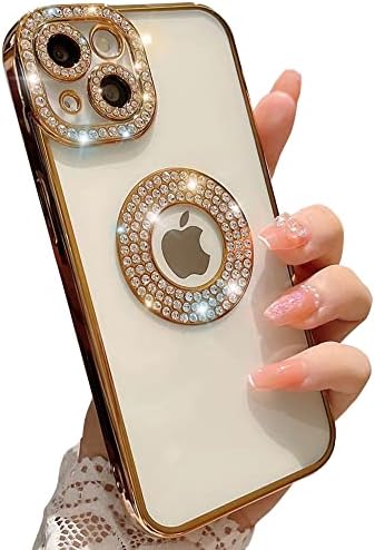 Casechics Funda compatible con iPhone, funda de lujo con purpurina brillante con diamantes de imitación y protección de lente de cámara,