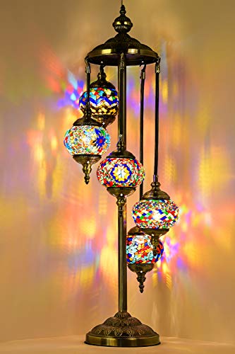 Marrakech Turkish Mosaic Floor Lamp 5 Globes Mosaic Glass Floor Lamp Moroccan Tiffany Style Lamp Decorative Night Light For Living Room Bedroom (Multi-Colored) #TOP1