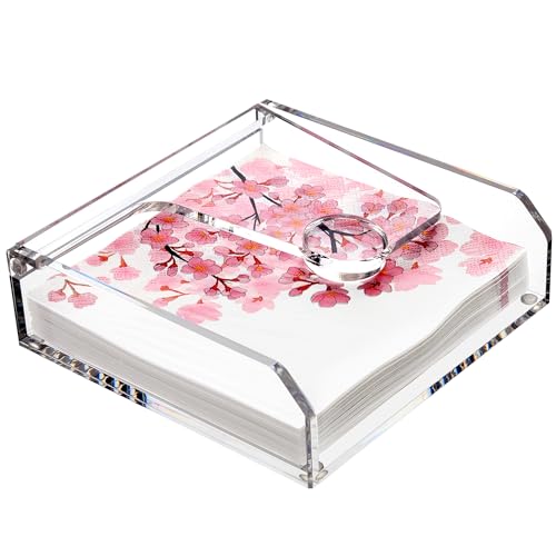 DINGHUO Acrylic Napkin Holder for Table, 7"x7" Clear Flat Napkin Dispenser by DINGHUO - Used condition - US$16.98