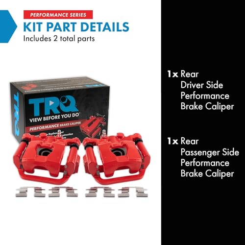 Image of TRQ Performance Rear Driver and Passenger Side Brake Caliper Set Caliper Brackets Hardware Compatible with 02-06 13-22 Nissan Altima 03-06 19-22 Maxima