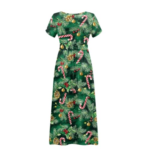 Image of Women's Fall Summer Short Sleeve Ankle Length V-Neck Party Dress with Pockets Size S-3XL