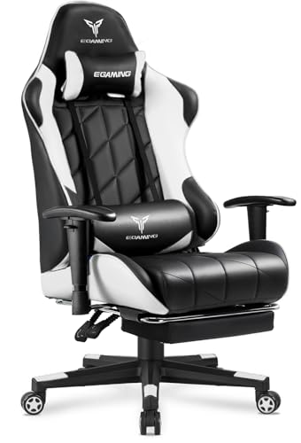 Gaming Chair with 3D Adjustable Armrests, Cow Print Design, Ergonomic Office Chair with High Back, Computer Chair with Footrest,Comfy Diamond Stitching Sest, Game Chair for Adults
