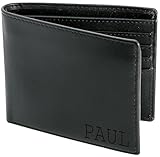 STAY FINE Personalized Wallet for Men, Custom Engraved Leather RFID Blocking Bifold, 2 ID Windows, 8 Card Slots, Gift for Him, Black