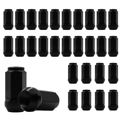 M14x1.5 Wheel Lug Nuts, 19mm Hex Lug Nut Set of 32, Closed End One-Piece Lugnuts 45mm Length, Compatible with Chevrolet Silverado Suburban 1500 Ford Expedition Ram 1500, Black 32 Pack Black