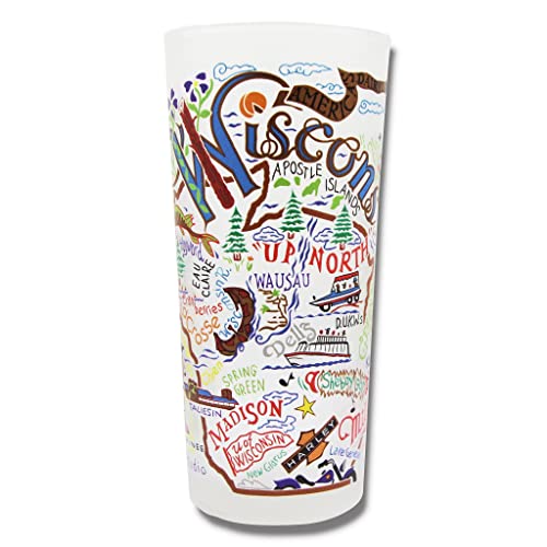 Catstudio Wisconsin Frosted Drinking Glass, 15oz, Dishwasher Safe