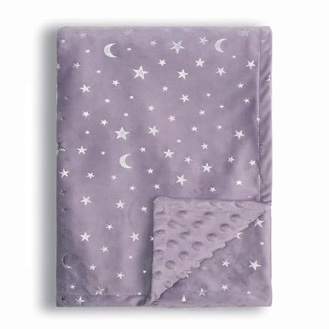 Baby Blanket for Boys Girls Soft Minky with Double Layer Dotted Backing, Star and Moon Printed 30 x 40 Inch Receiving Blanket (Violet)
