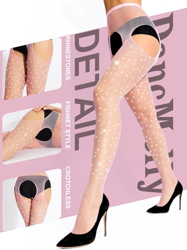 DancMolly 6 Pairs Sparkly Suspender Fishnet Pantyhose Shimmer High Waist Tights Sexy Rhinestone Leggings for Women, 18 Colors2
