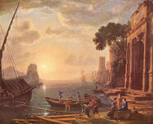 Carteles impresiones de cuadros clásicos Porto al Tramonto Claude Lorrain decoración pared