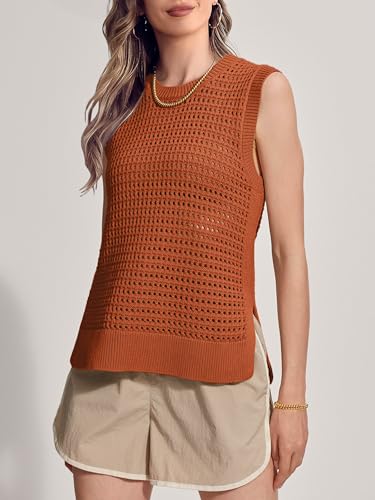 Image of SuperPrity Women's Sweater Vest Sleeveless Crochet Sheer Knit Sweater Tank Casual See Through Crewneck Sweater