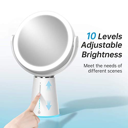 Gospire 7.5 Inch Lighted Makeup Mirror Rechargeable 10 Levels Brightness Vanity Mirror with 1X/10X Magnifying 52 LED Lights 360° Rotatable Dimmable Cosmetic Mirror for Countertop Makeup etc - Thumbnail 2
