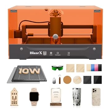 BlazeX M3 10W Laser Engraver Machine, 0.01mm Ultra-precision Laser Cutter and Engraver Machine for Wood Metal Glass Leather, Beginner-Friendly, with Enclosure Honeycomb Engraving Materials, Class 1