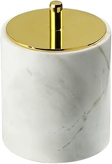 Cotton Swab Storage Box with Lid, Bathroom Storage Organizer, Swab Holder Cotton Ball Canister Jar(White Gold)