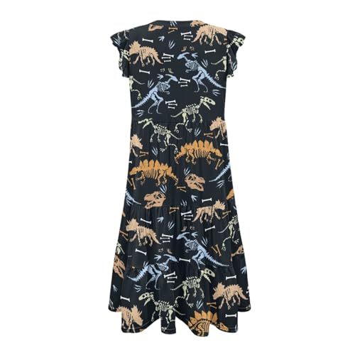 Image of Womens Summer Dress Ruffle Sleeve V Neck Dress Casual Fit Flowy Beach Vacation Sundress with Pocket S-2XL