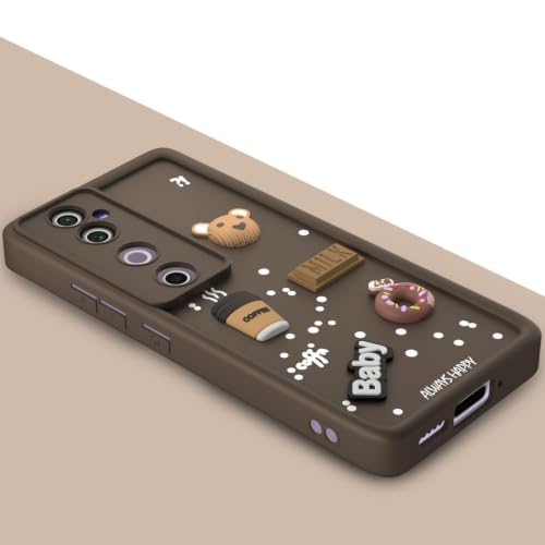Image of Bintage Cute Fun Ball | Taddy Cartoon 3D Smiley Coffee Cup | Milk Donut | Full Camera Protection Back Cover Compatible for Vivo V2348 / Vivo V40 5G - Brown