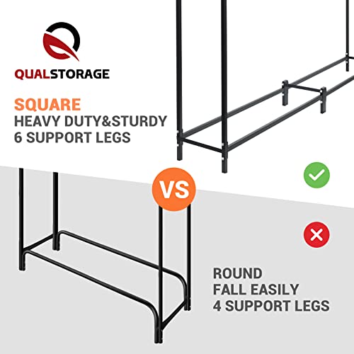 Qualstorage 8Ft Firewood Rack Outdoor With Cover Heavy Duty Steel Tubular Wood Log Holder Wood Storage Stacker With Cover Combo Set(Square Base) #TOP1
