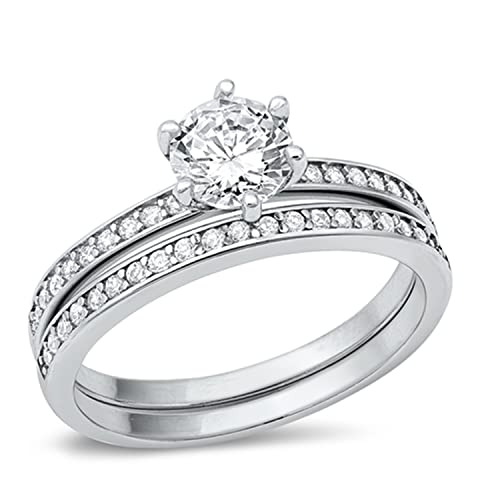 Channel-Set Engagement Wedding Ring Set CZ 925 Sterling Silver 6.6mm Size 4-10