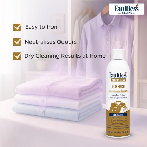Image of Faultless Limited Edition Premium Luxe Ironing Spray Starch, 567g | Pro Grade All Color Formula | Spray & Iron for Dry Cleaner Results | Odor-Neutralizing | Wrinkle-Free | Imported from USA