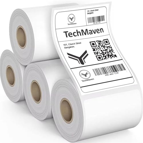 Image of 70gsm Thermal Label Printer Paper-4 inchx 6 inch(100 x 150 mm) Self Adhesive Stickers for Transfer Thermal Printing. Ideal for Shipping, Parcel, Barcode & Address Labels-400 Labels /Roll(Pack of 4)
