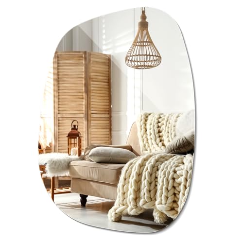 Specchio Organico 67,9x47 cm Minimalista Montaggio a Parete Verticale o Orizzontale Decorativo Senza Cornice Moderno Ondulato per il Bagno, Camera da Letto, Soggiorno e Corridoio Forma Irregolare