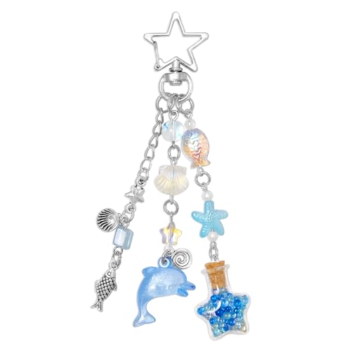 cioatu Y2K Aesthetic Keychains for Women Cute Flowers Star Cake Jellyfish Keychins Charms Kawaii Bag Purse Decor (Blue Dolphin)