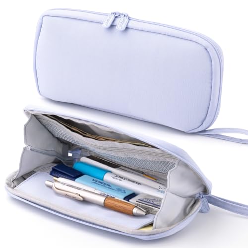 Image of ANGOOBABY Pencil Case Wide Opening Durable Pen Pouch Lightweight Portable Pencil Bag with Handle for School Teen Girl Boy Men Women Adults Blue