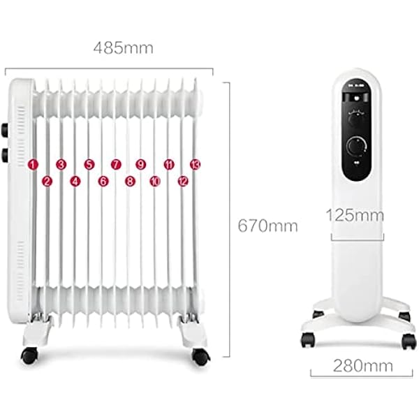 Radiatore ad olio da 2100 W, radiatore ad olio per riscaldamento elettrico portatile con 13 alette, riscaldamento a convettore a risparmio energetico elettrico con termostato, riscaldatore per ambient