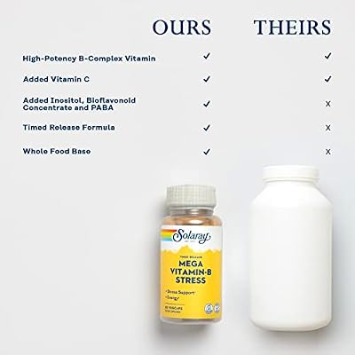 SOLARAY Mega Vitamin B-Stress, Timed-Release Vitamin B Complex with 1000 mg of Vitamin C for Stress, Energy, Red Blood Cell & Immune Support, Vegan, 20 Servings, 60 VegCaps
