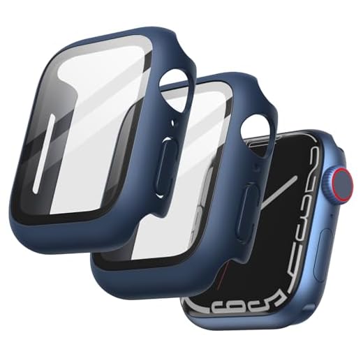 JETech Funda con Protector de Pantalla Compatible con Apple Watch Series 9 8 7 45 mm, Cover Protectora Completo, Película Cristal Vidrio Templado, 2 Unidades (Azul)