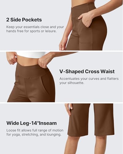 Image of G4Free Capri Pants for Women 14 inch Knee Length Wide Leg Yoga Capris Dressy Casual Summer Crop Pants with Pockets