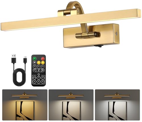 Image of Picture Lights for Wall Battery Operated 3 Colors Dimmable Lights for Pictures On Wall 15.56 Inch Brass Art Lighting for Paintings Wireless Gallery Light Poster Lights with Remote and Timer