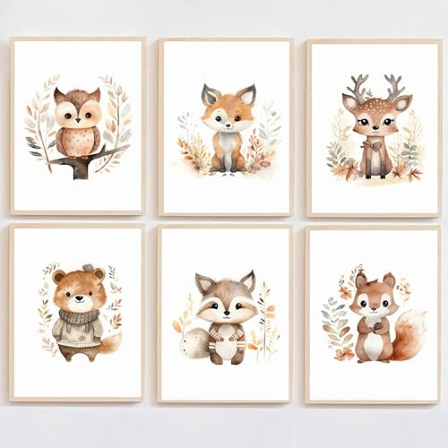 6 Affiches Bébé Animaux de la Forêt Decoration Murale Boho Tableau Chambre Enfant 21x30 Poster Safari Toile Fille Garcon Cadeau SANS CADRE