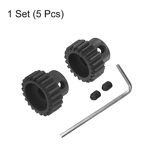 sourcing map 32P gehärteter Ritzelmotor-Zahnradsatz, 2 Stück, 21 Zähne, 22 Zähne, passend für 5 mm RC-Motorwelle, 0,8 metrische Teilung, 32-Teilungszahnräder, mit Innensechskantschlüssel
